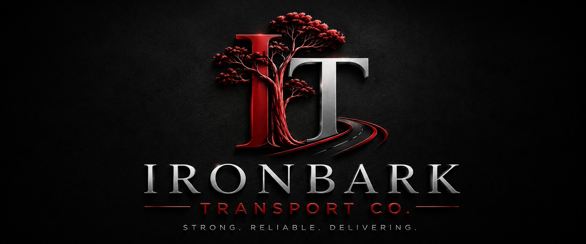 Ironbark Transport Co. logo featuring an ironbark tree and road